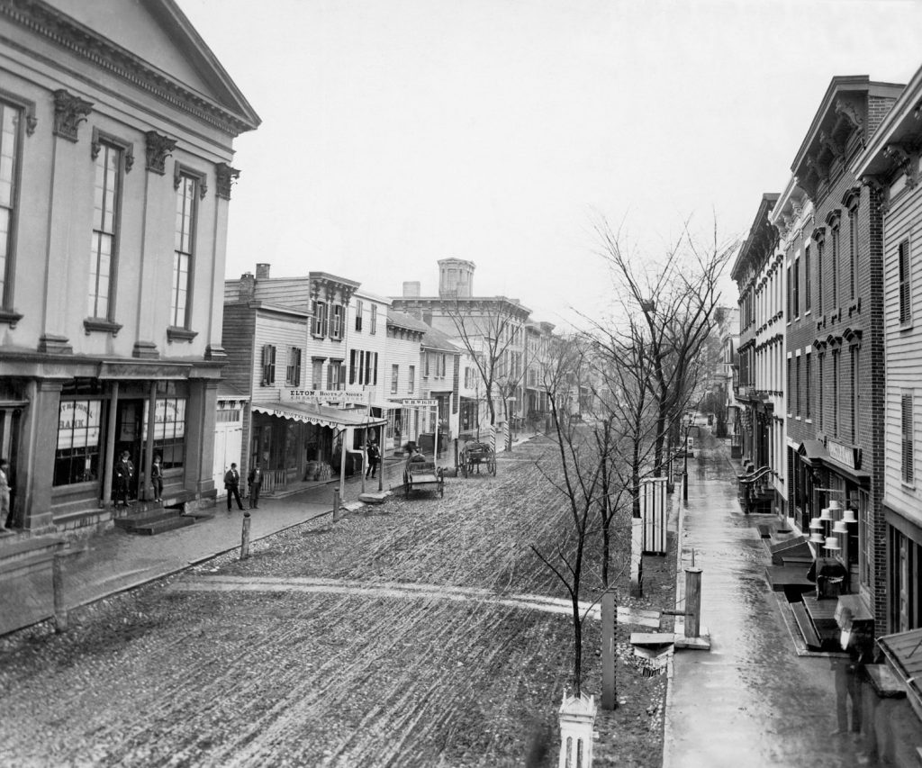 black and white image of early days in Hudson Hall